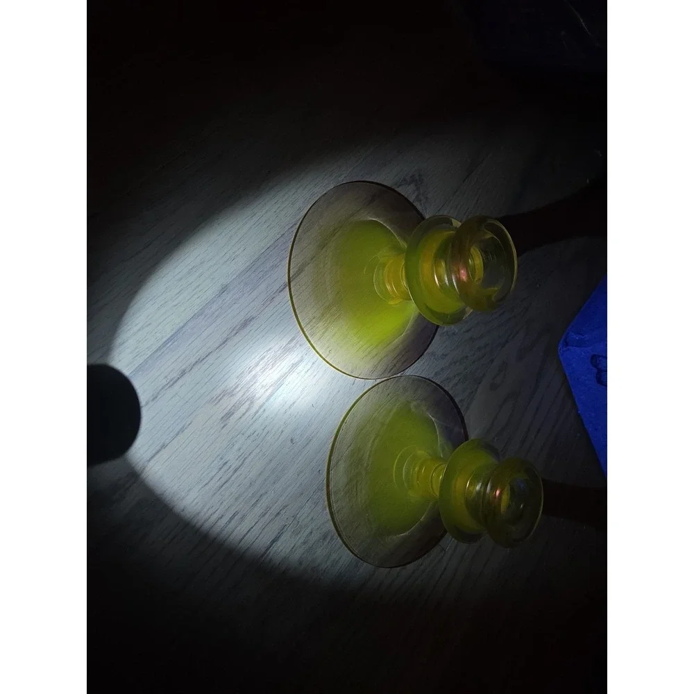 Vtg Purple Manganese Glass Tapper Candle Holders‎ Set UV Light Fostoria Orchid